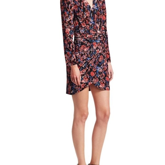 IRO / Fling floral black wrap long sleeve wrap tulip hem Dress 38 6 - Picture 3 of 12